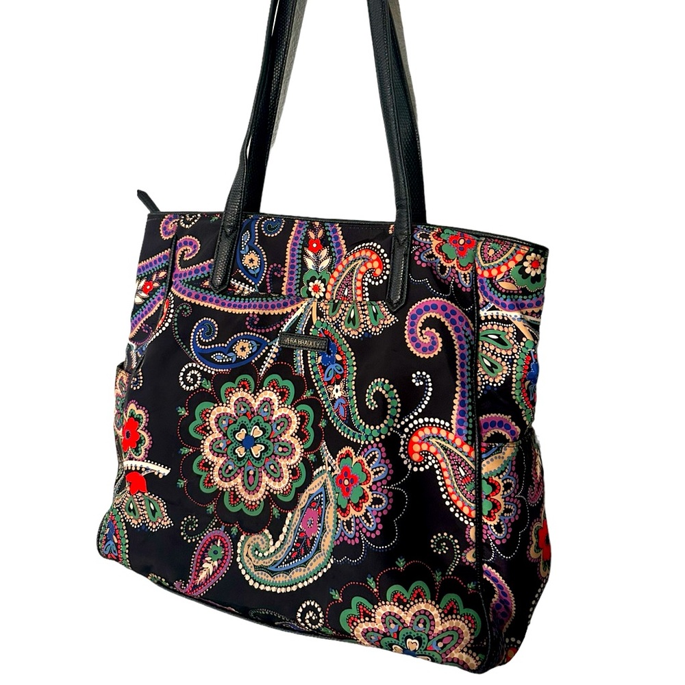 Vera Bradley Kiev Paisley Black Tote Bag Large Black Purple Green Travel Large